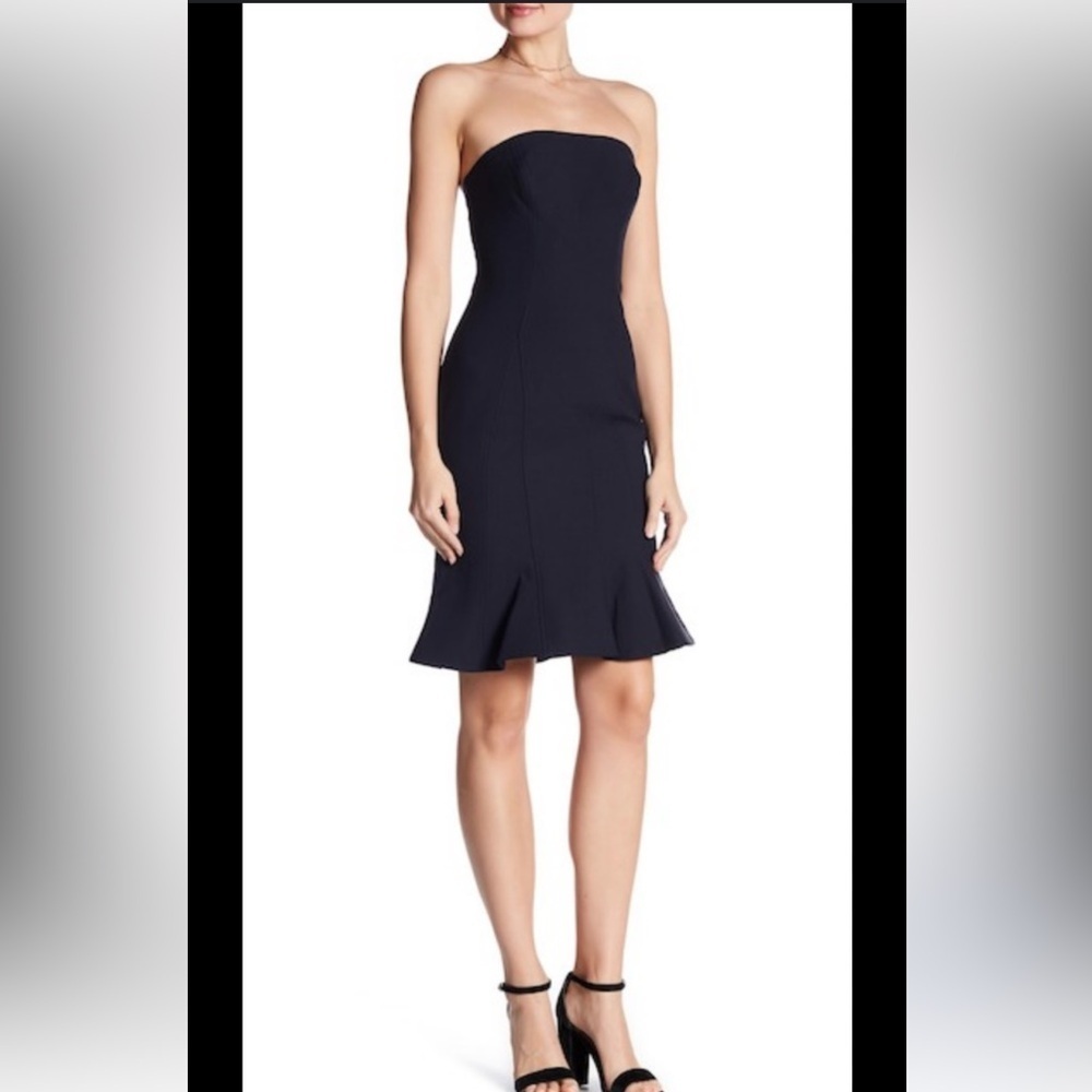 Cinq A Sept Calvina Navy Blue Strapless Ruffle Hem Dress Size 4